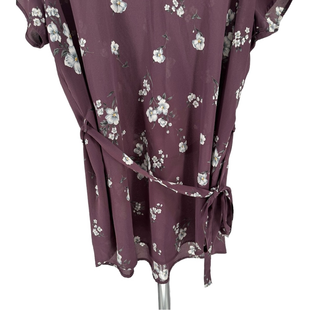 Full Moon Segura Short Sleeve Tie Waist Maternity Blouse Light Purple Floral 2X - Picture 6 of 13